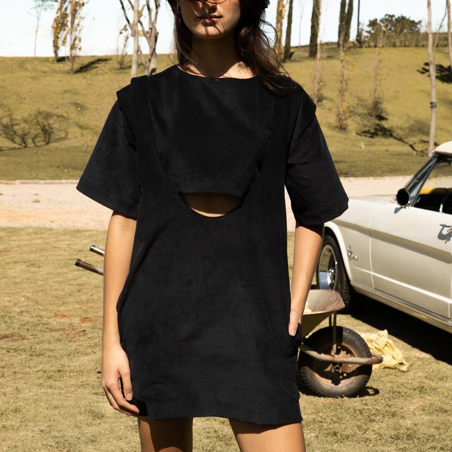 Vestido Suspensório Veludo Preto