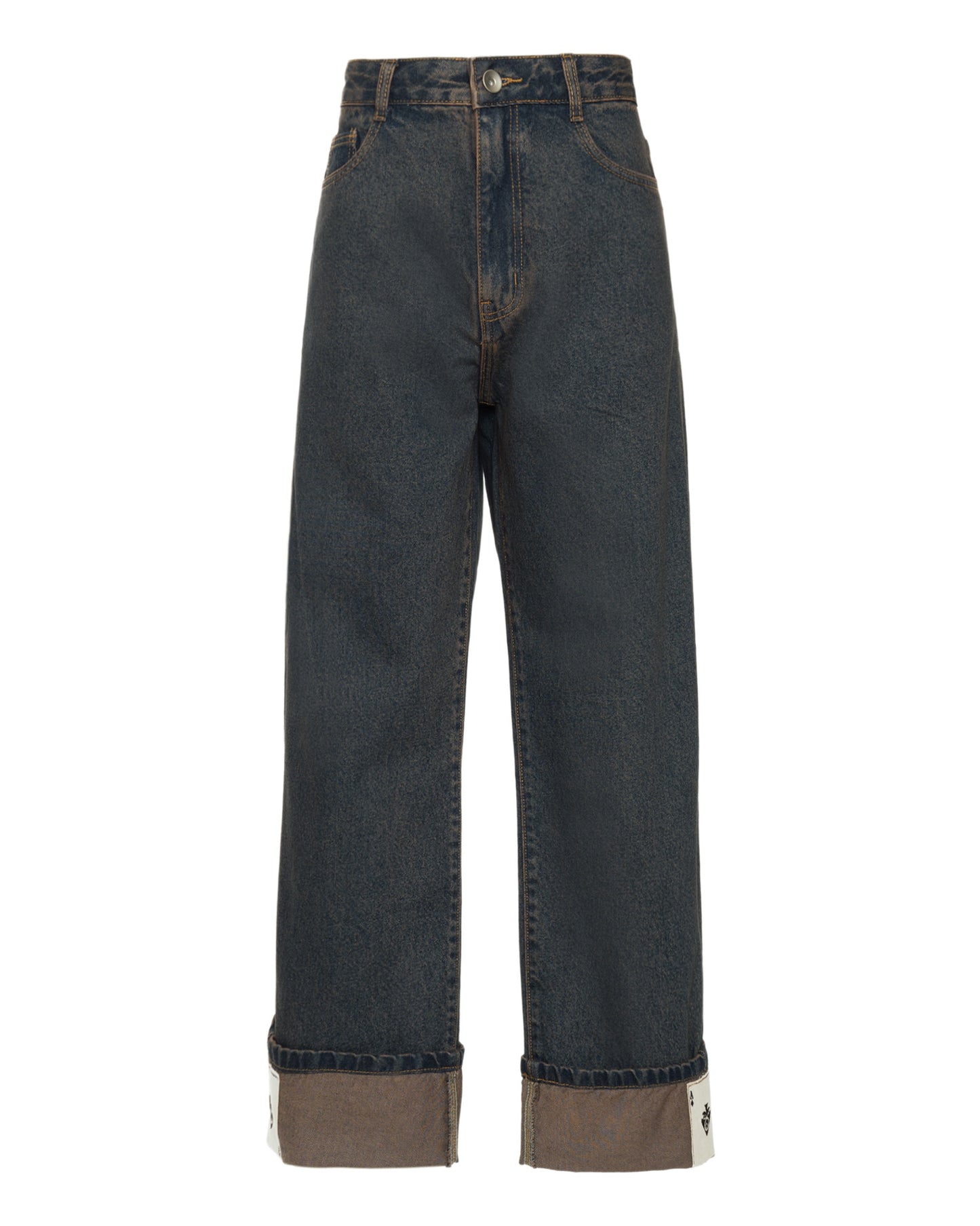 Calça Jeans Barra Cartas Bordadas Marrom