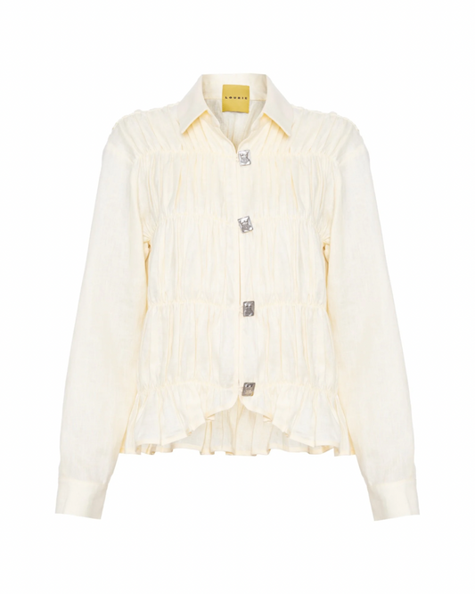 Camisa Drapeada Linho Manteiga