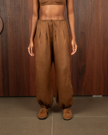 Calça Balonê Voil de Linho Marrom