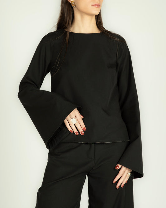 Blusa Cartas Costas Abertas Preta
