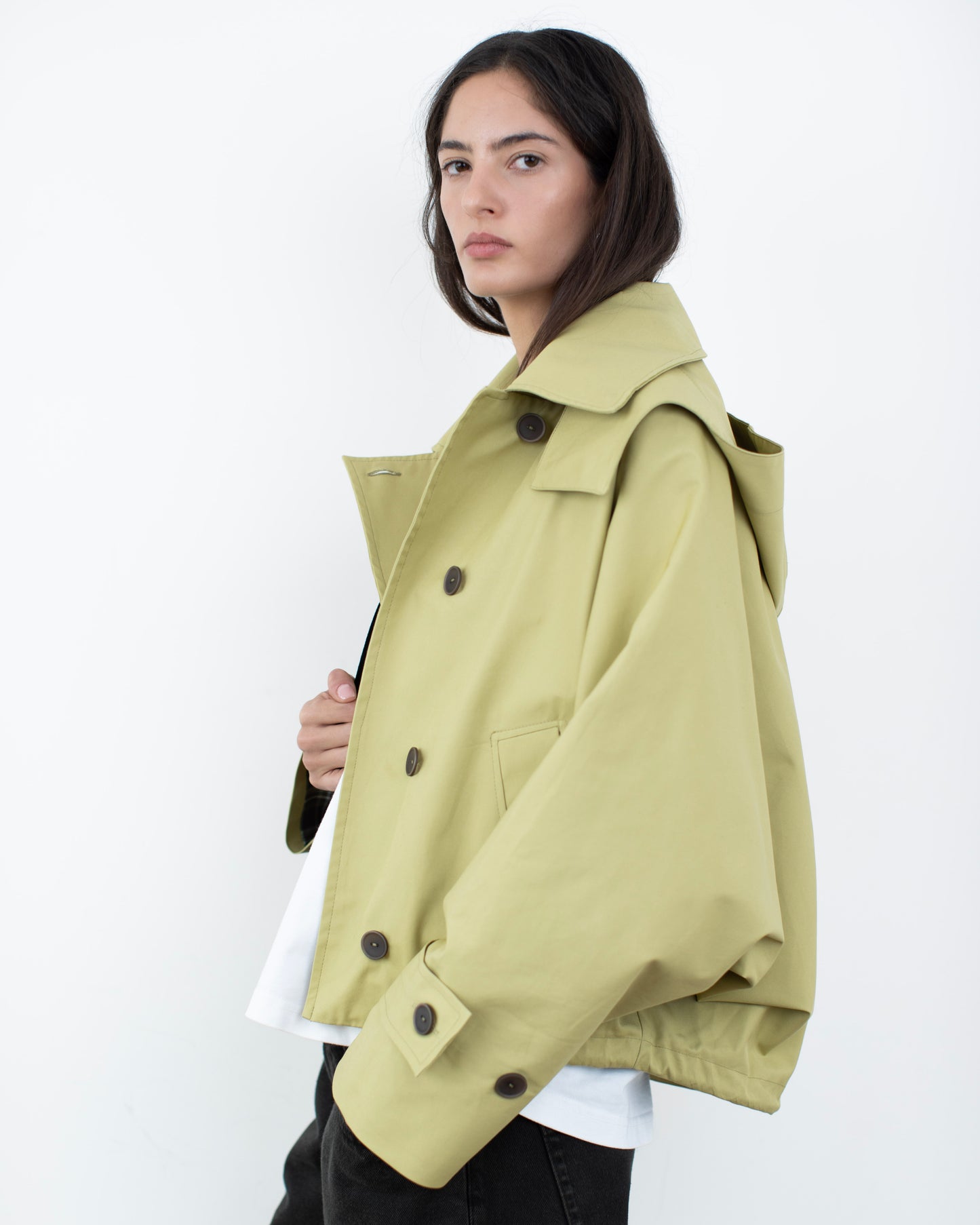 Trench Curto Dupla Face Caqui