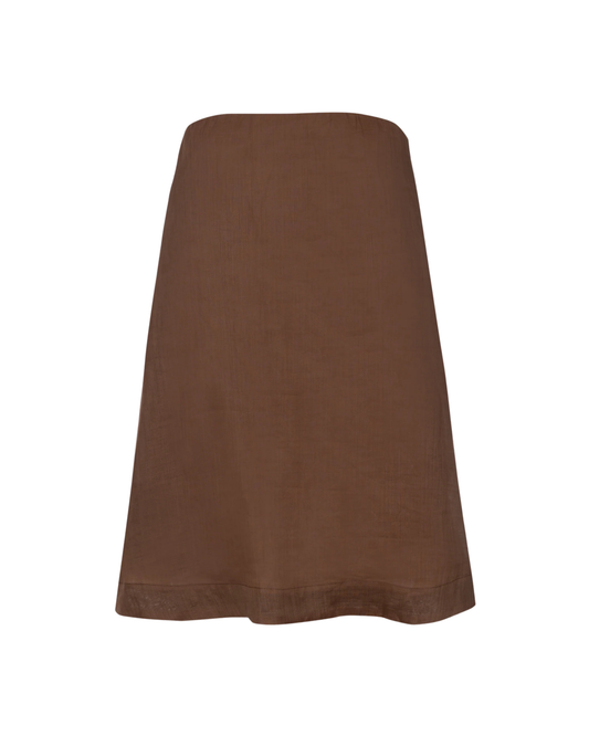 Vestido Mini Tomara que Caia Voil de Linho Marrom