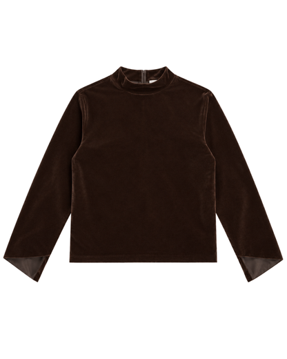 Blusa de Veludo Gola Alta Marrom