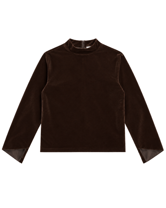 Blusa de Veludo Gola Alta Marrom