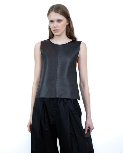 Halter Top de Couro Preto