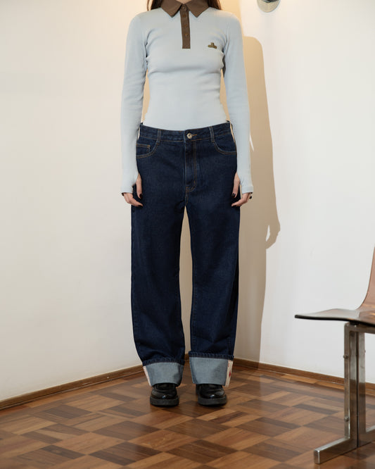Calça Jeans Barra Cartas Bordadas