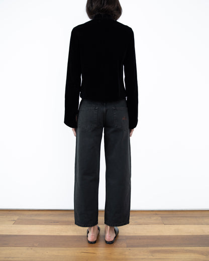 Calça Barrel Jeans Preta Cintura Média