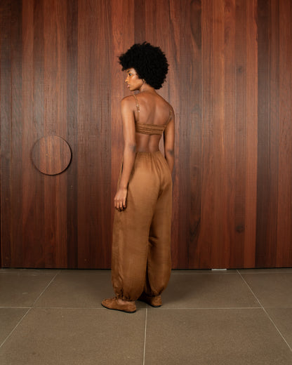 Calça Balonê Voil de Linho Marrom