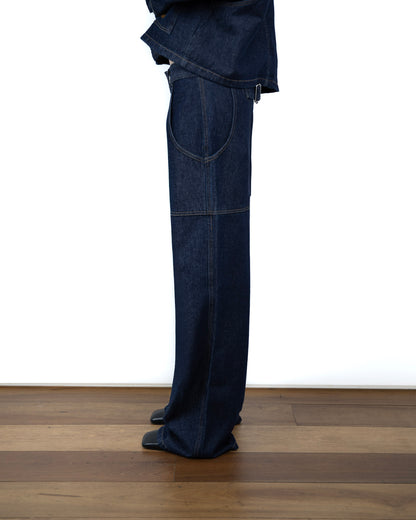 Calça Reta Recortes Jeans