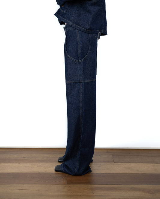 Calça Reta Recortes Jeans