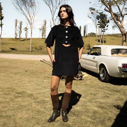 Vestido Suspensório Veludo Preto