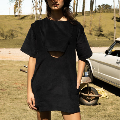 Vestido Suspensório Veludo Preto