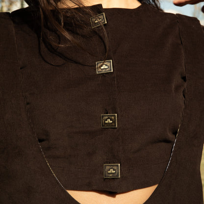 Vestido Suspensório Veludo Marrom
