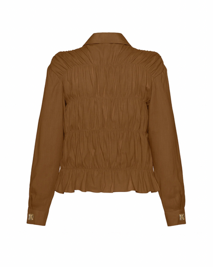 Camisa Drapeada Linho Marrom