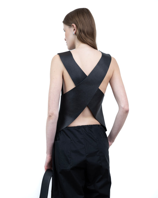 Halter Top de Couro Preto