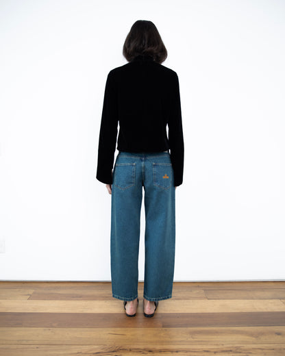 Calça Barrel Jeans Cintura Média