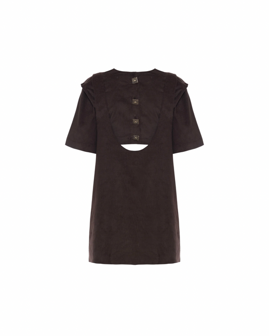 Vestido Suspensório Veludo Marrom