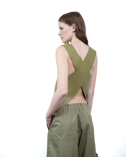 Halter Top de Couro Verde