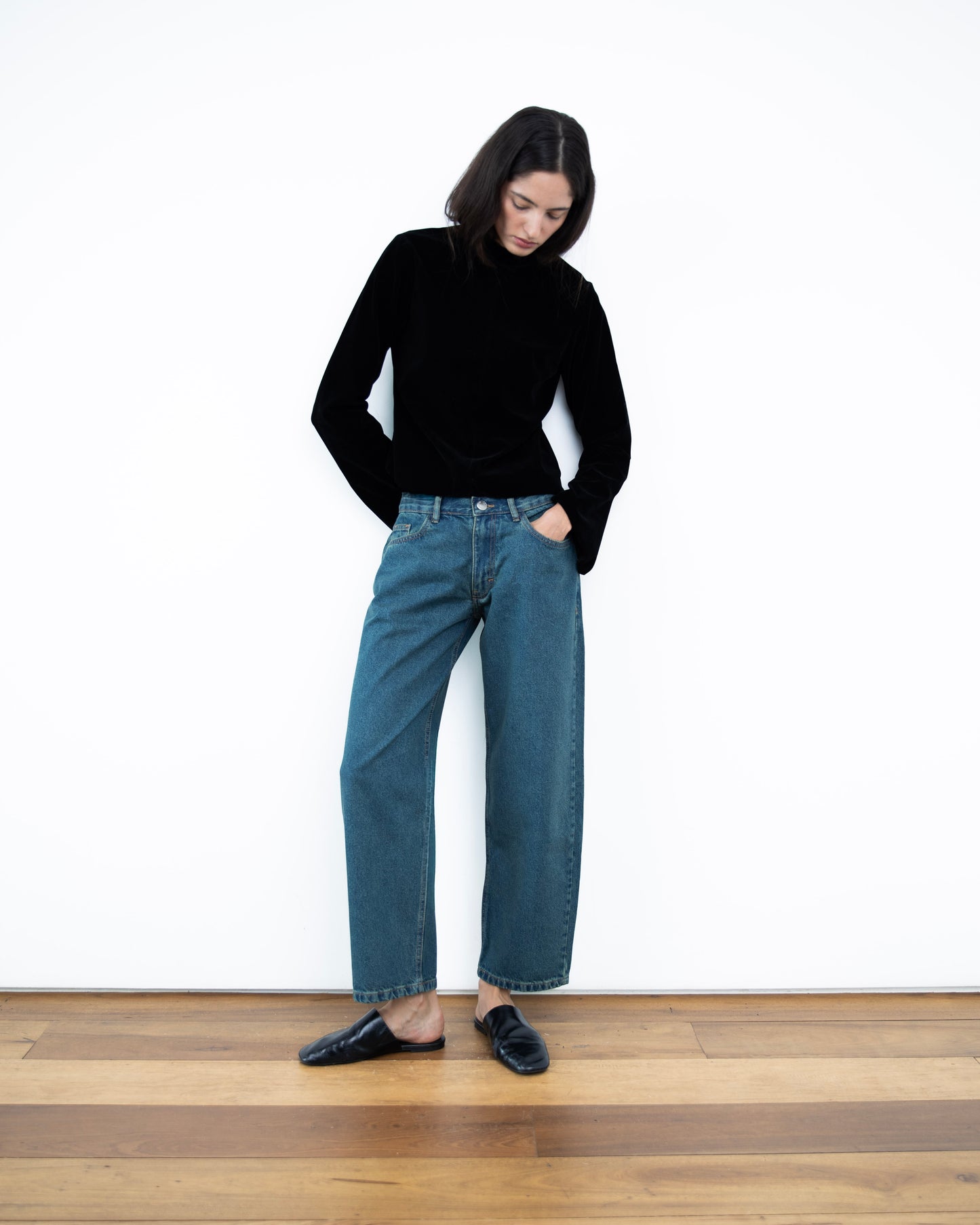 Calça Barrel Jeans Cintura Média