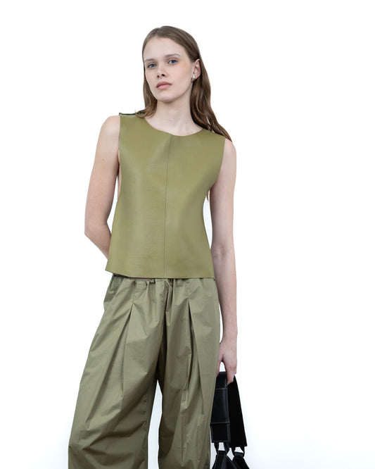 Halter Top de Couro Verde