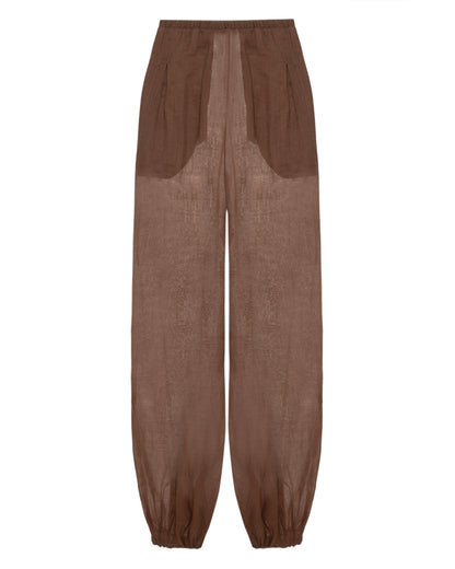 Calça Balonê Voil de Linho Marrom