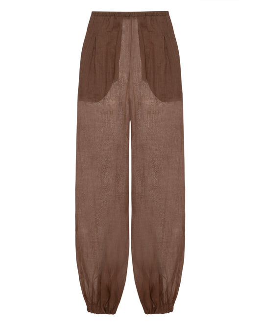 Calça Balonê Voil de Linho Marrom