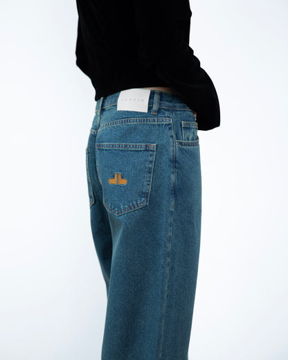 Calça Barrel Jeans Cintura Média
