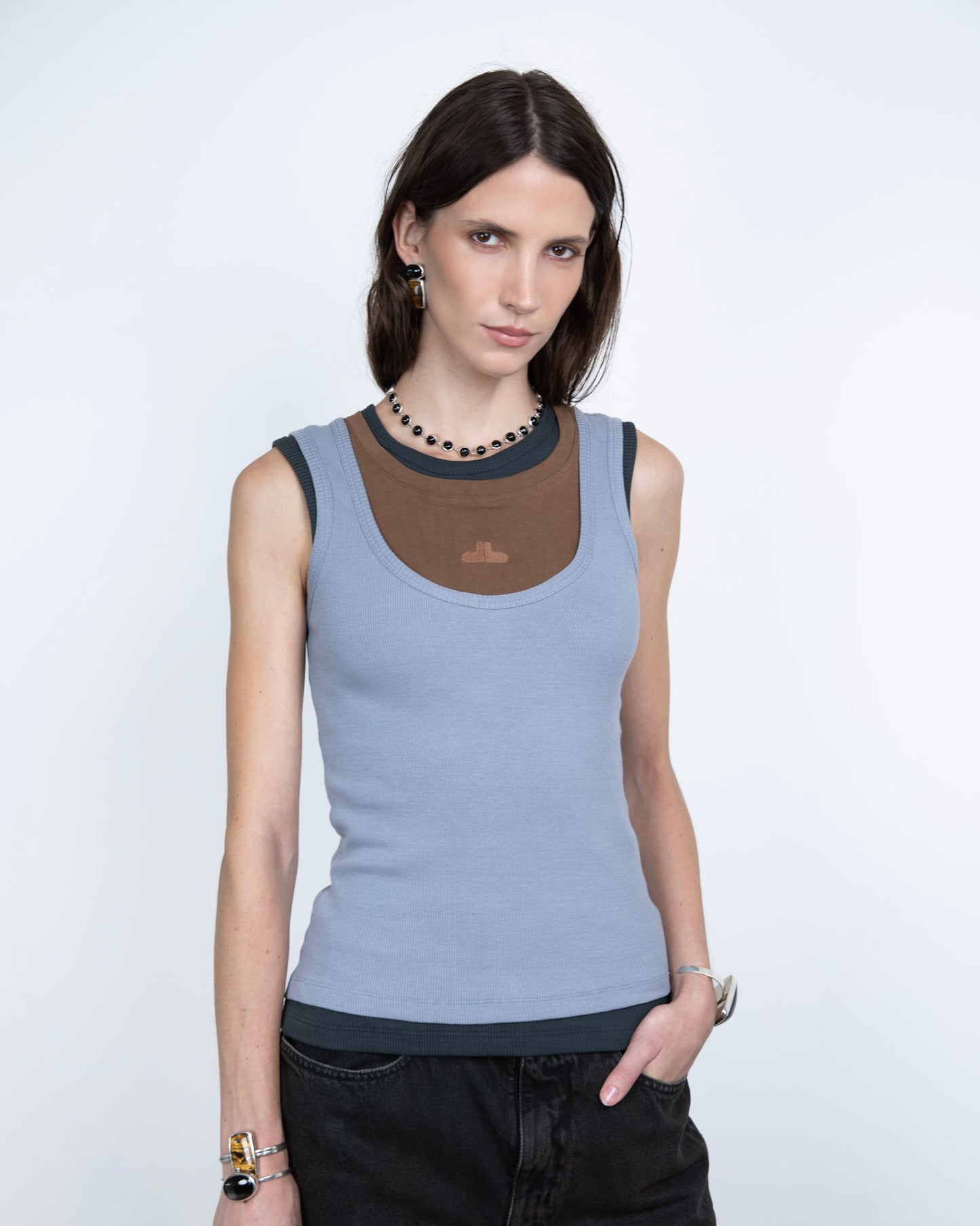 Regata Tripla Azul, Marrom e Cinza