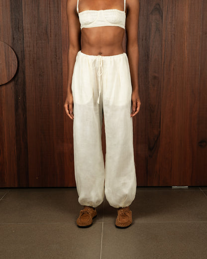 Calça Balonê Voil de Linho Off White