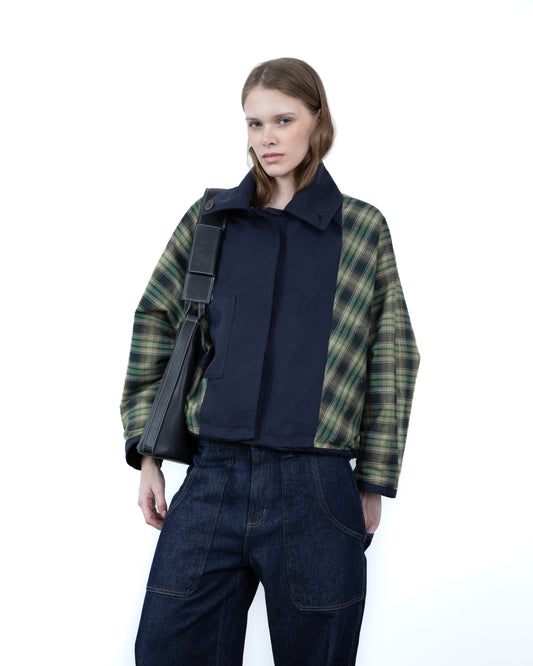 Trench Curto Dupla Face Azul Marinho