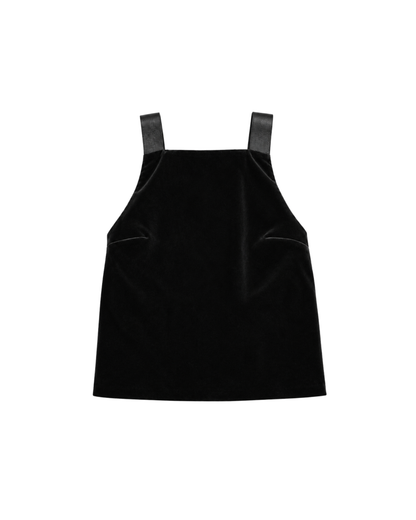 Halter Top de Veludo Com Alça de Couro Preto