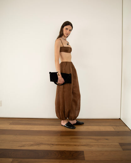 Calça Balonê Voil de Linho Marrom
