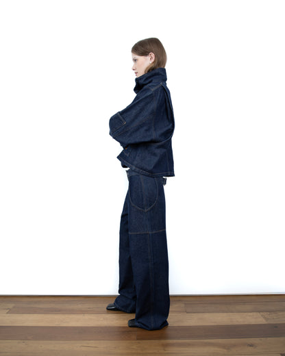 Calça Reta Recortes Jeans
