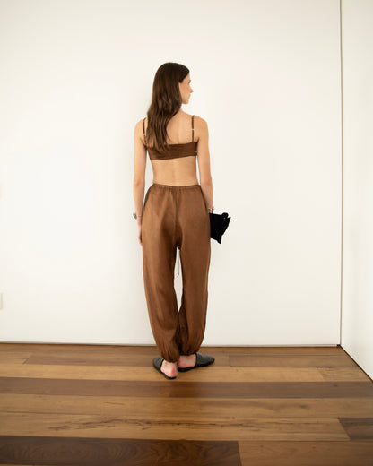 Calça Balonê Voil de Linho Marrom