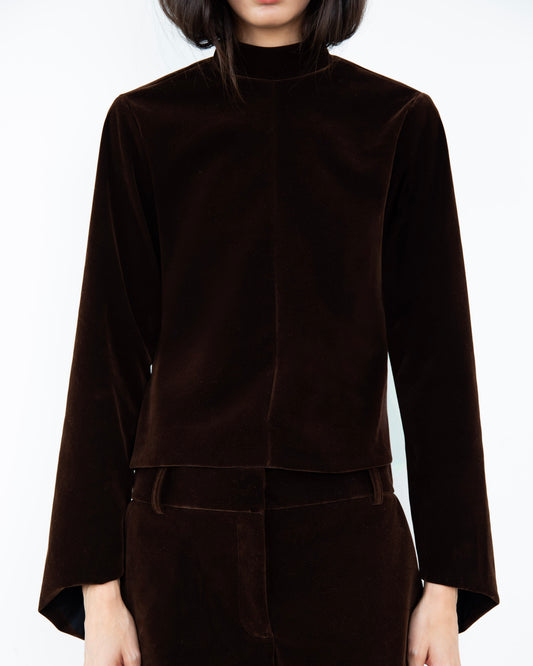 Blusa de Veludo Gola Alta Marrom