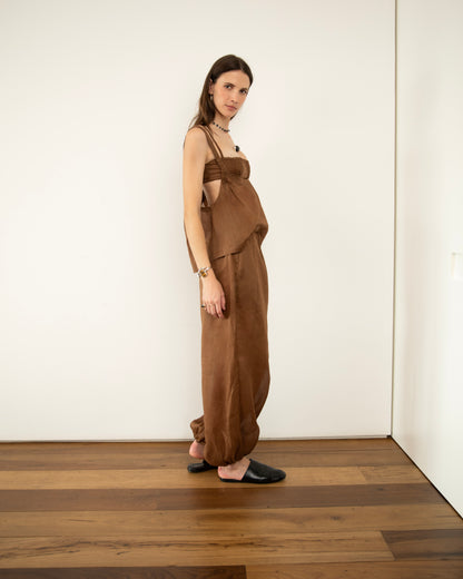 Calça Balonê Voil de Linho Marrom