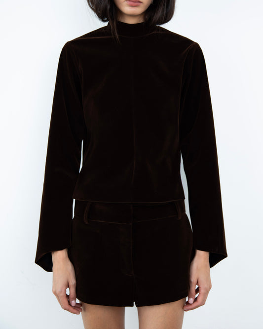 Blusa de Veludo Gola Alta Marrom