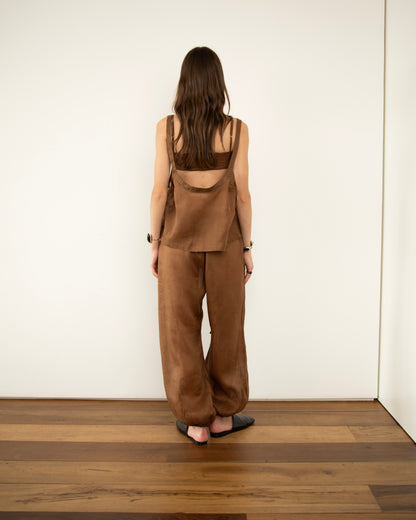 Calça Balonê Voil de Linho Marrom