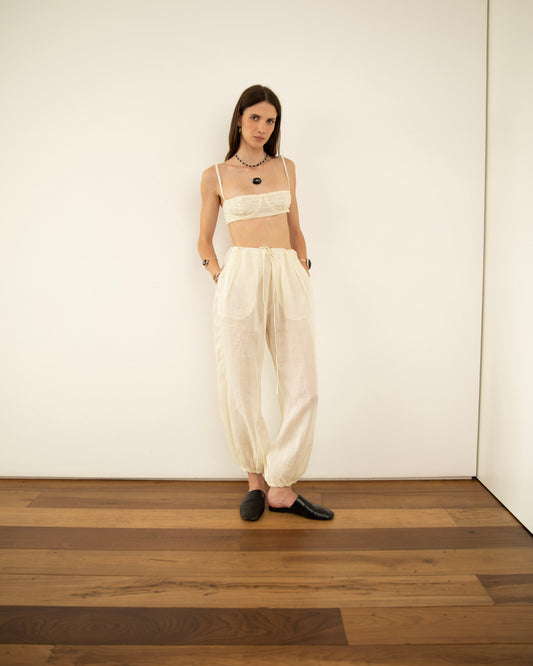 Calça Balonê Voil de Linho Off White
