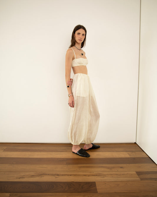 Calça Balonê Voil de Linho Off White