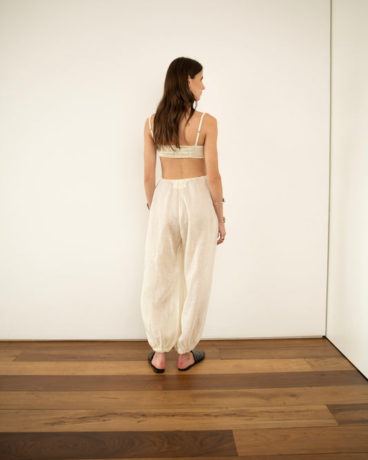 Calça Balonê Voil de Linho Off White