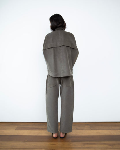 Calça Barrel Veludo Cotelê Cinza