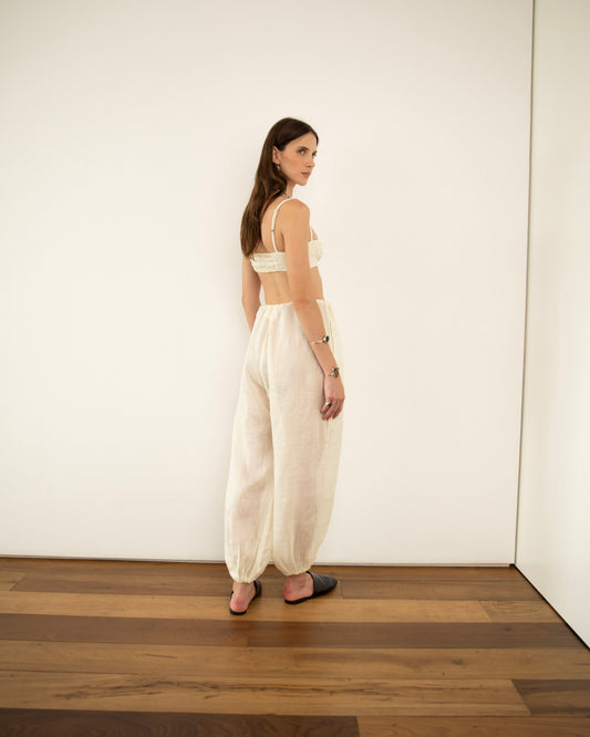 Calça Balonê Voil de Linho Off White