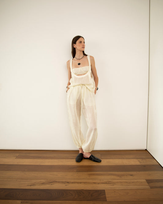 Calça Balonê Voil de Linho Off White