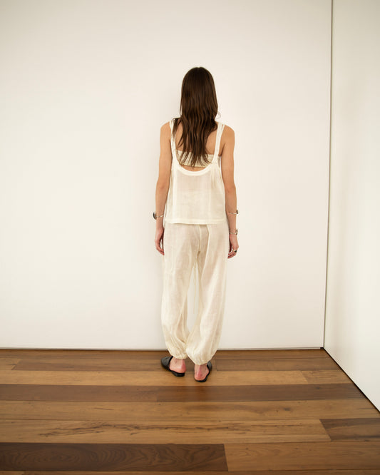 Calça Balonê Voil de Linho Off White