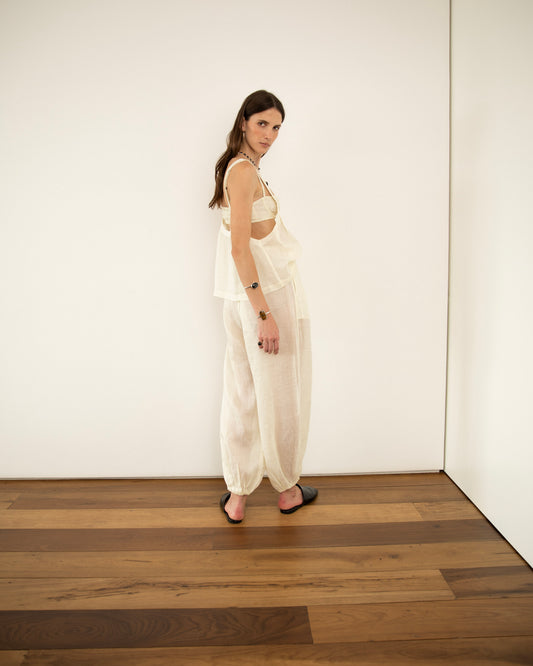 Calça Balonê Voil de Linho Off White