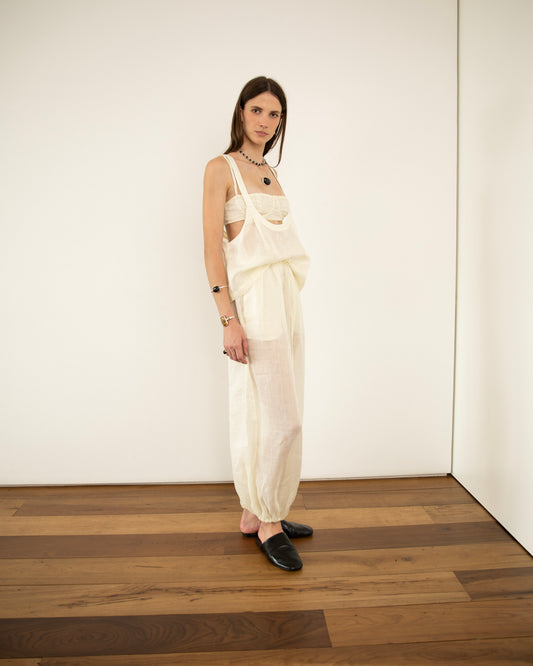 Calça Balonê Voil de Linho Off White