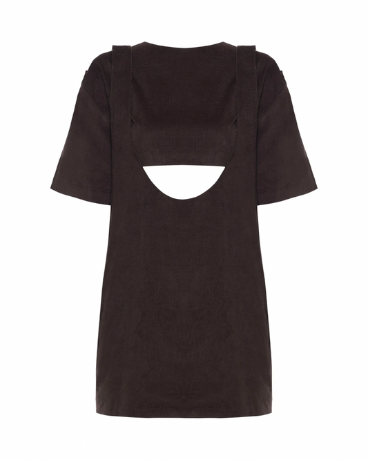Vestido Suspensório Veludo Marrom