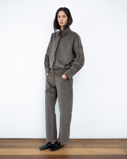 Calça Barrel Veludo Cotelê Cinza